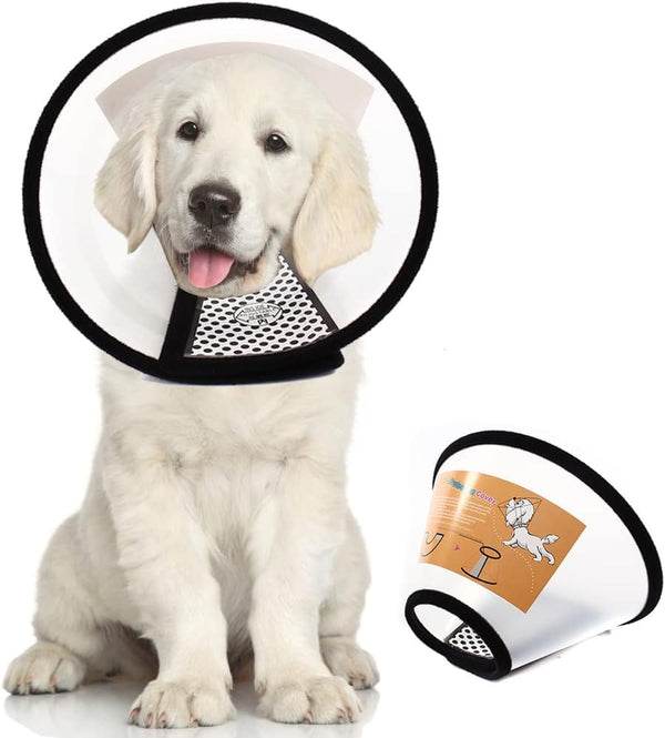 Adjustable Plastic Pet Recovery Collars & Cones for Dogs and Cats After Surgery - Elizabeth E-Collar (S)
