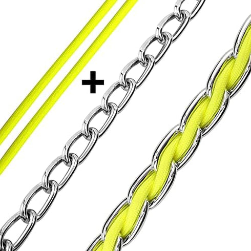 Chain Dog Leash, Chew Proof Metal Leash for Medium Large Dogs, 4FT Anti Chew with Soft Padded Handle, Yellow 3.0