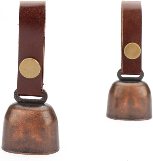 Dog Collar Bell, Anti-theft Pet Bells Tracker with Leather Button Strap and Silver Pendant ID Tags (2 Sets)