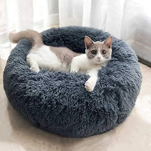 BODISEINT Modern Soft Plush Round Pet Bed for Cats or Small Dogs, Mini Medium Sized Dog Cat Bed, Self Warming Indoor