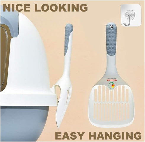 Large Cat Kitty Litter Box Poop Pooper Scoop with Holder, Sturdy Durable, Light, 1+2+1pcs, White
