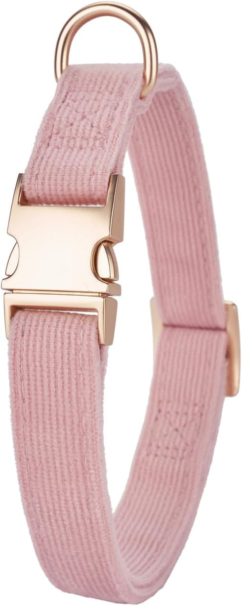 Soft Adjustable Dog Collar with Metal Buckle, Durable Comfort Cotton Corduroy for Large Medium Small Dogs, Light Pink