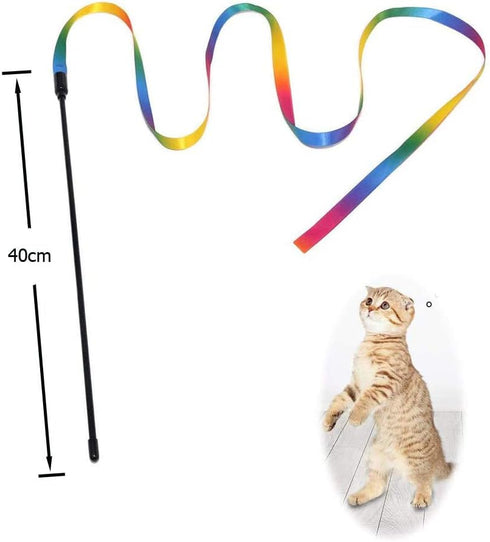 KABASI Cat Wand Rainbow Toy, 3 Styles Interactive Cat Toys, Colorful Sounding Toys, Rainbow Ribbon Wand for Kittens