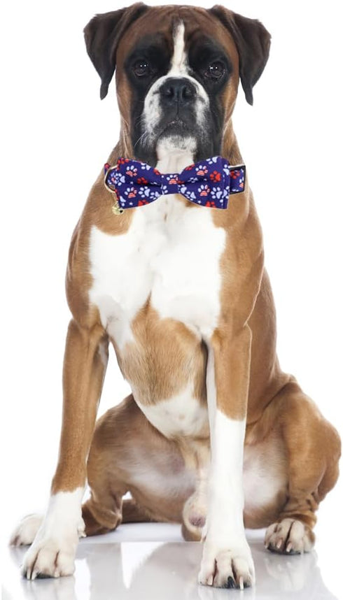 American Flag Dog Collar with Removable Bow Tie - Adjustable Patriotic 4th of July Pet Collar for Small Dogs