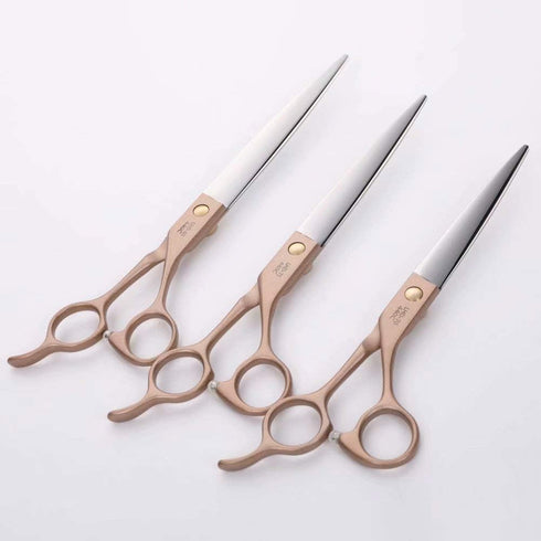 Fenice Peak 7'' Dog Straight Scissors for Grooming, 440C Stainless Steel Rose Gold Professional Pet Trimming Shears