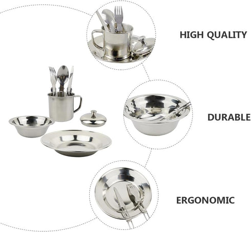Set 1-2 Backpacking BESPORTBLE Stainless Steel Cookware and Portable Camping Tableware for People, Outdoor Picnic