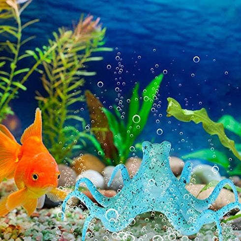Aquarium Octopus Decoration, Fluorescent Silicone Ornament with Suction Cup for Fish Tank, Blue