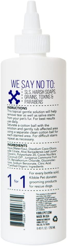 Tear Stain Remover - Natural, Organic Eye & Saliva Stain Cleaner for Dogs & Cats, Gentle, Cruelty-Free, Made in The USA