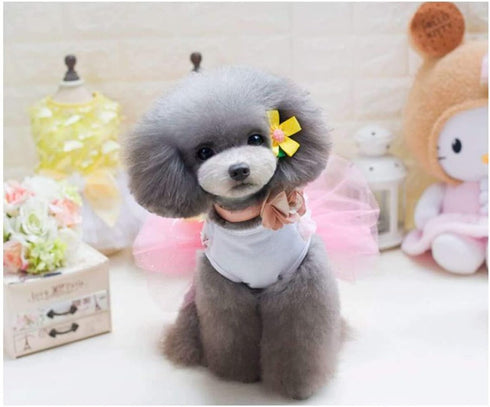 Puppy Skirt Tutu Dresses for Small Dogs, Luxury Bow Flower Sequin Dot Wedding Lace, Pink (M) for Girls Cats
