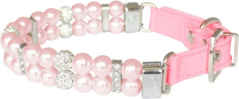 KUDES Small Dog Cat Pearl Collars with Crystal Rhinestone Diamond Décor, Adjustable Fashion PU Leather for Small Pets