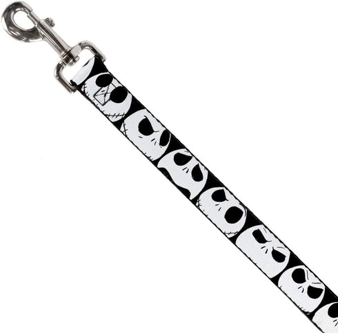 Dog Leash Nightmare Before Christmas 7 Jack Expressions Black White 4 Feet Long 1.0 Inch Wide