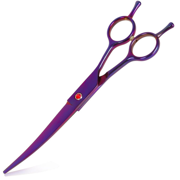 Dog Grooming Scissors - Premium Stainless Steel Curved Hair Cutting Scissors for Dogs & Cats (Purple)