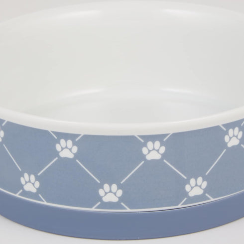 Bone Dry Trellis Paw Print Pet Bowl Set Microwave & Dishwasher Safe, Non-Slip Silicone Bottom for Less Mess, Small 4.25x2, Stonewash Blue, 2 Count