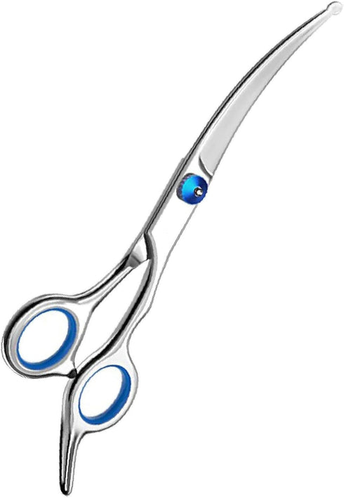 Curved Pet Hair Grooming Scissors, Professional Dogs Cats Shears, Heavy Duty Titanium Stainless Steel with Safety Round