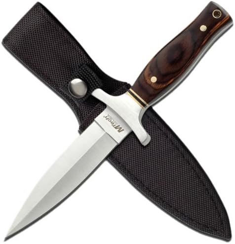 MTech USA Fixed Blade Knife, Satin Finish Stainless Steel Blade, Brown Wood Handle, Includes Nylon Sheath - MT-20-03