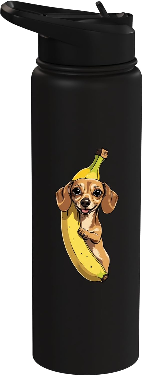 Timowo Studio Cute Dog with Banana Animal Illustration Stainless Steel Insulated Water Bottle