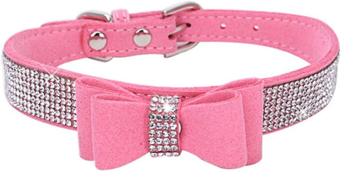 Rhinestone Dog Collar for Small Dogs, Adjustable Diamond Pet Collar with Bow, Bling Crystal for XXS XS Small Medium