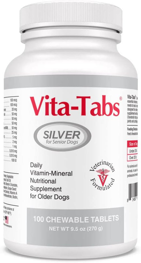 Vita-Tabs Silver, Vitamins, Minerals, Nutrients for Senior Dogs, 100 Chewable Tablets