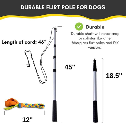 Flirt Pole for Dogs - Safe & Strong for Large Breeds - Heavy-Duty Teaser Wand for Tug of War and Puppy Training