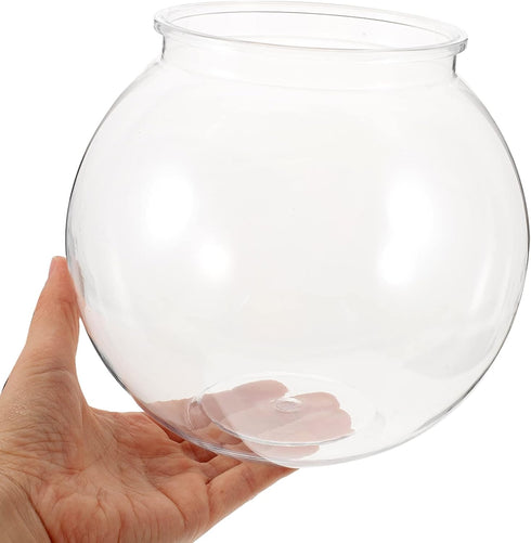 POPETPOP Plastic Fish Bowl, Transparent Small Aquarium for Betta Fish, Round Plastic Fish Bowl (7.07X7.07X6.29in)