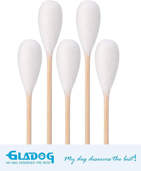 GLADOG 6 Inch Professional Large Cotton Buds for Dogs, Specially Designed with Wood Handle for Safe Use