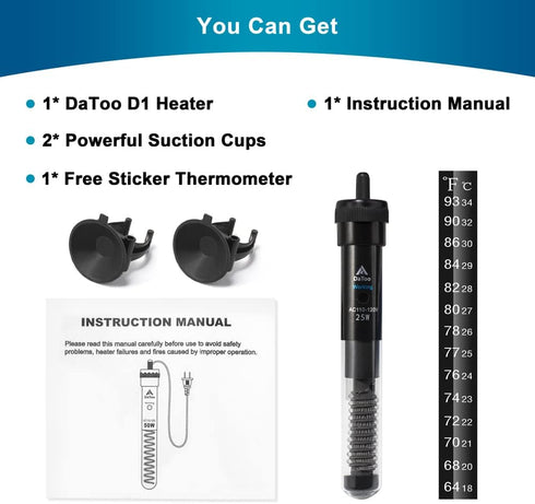 Aquarium Heater Adjustable 25W, Submersible Fish Tank Heater with Electronic Chip Thermostat