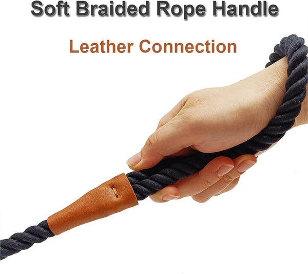 6 FT Rope Dog Leash, Soft Strong Braided Leash with Leather Tailor Connection, Pet Leash for Small Medium Large Dogs