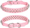 Soft PU Leather Spiked Dog Collar with Mushrooms, Adjustable Studded Puppy Collars (L, Pink)