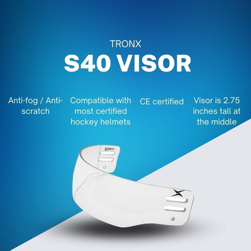 TronX S40 Vented-Cut Hockey Helmet Clear Visor, Anti-Scratch/Anti-Fog, CE Certified