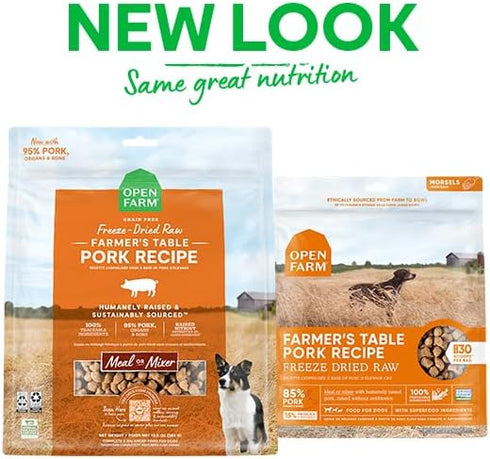 Open Farm Freeze Dried Raw Dog Food, Farmer's Table Pork Recipe, Humanely Raised Meat with Non-GMO Superfoods, 3.5 Ounce