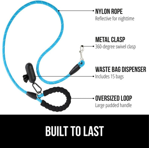 Gorilla Grip Heavy Duty Dog Leash, Soft Handle, Strong Reflective Rope for Night Walking, Durable Puppy Training