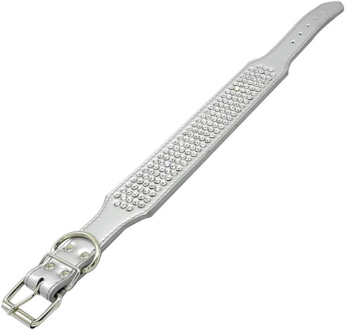Berry Pet Rhinestones Dog Collars - 2" Width with 5 Rows Full Sparkly Crystal Diamonds for Medium & Large Dogs, 15-18"