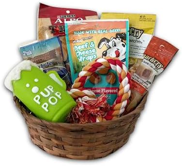 JOICE Dog Gift Basket Set - Puppy Pets Treats Crew Toys