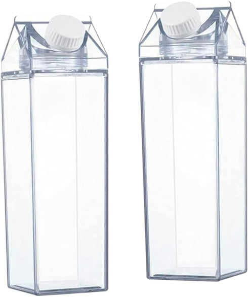 CurcKua Clear Milk Carton Water Bottle 500ML Reusable Transparent Juice Bottle for Outdoor