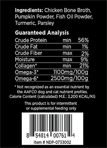 Nature's Diet Pet Bone Broth Protein Powder, Pumpkin, Fish Oil and Turmeric, Chicken, 16 oz = 159 Servings
