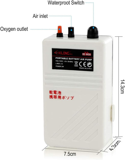 Battery Aquarium Air Pump, Quiet DC-800 Backup Fish Tank Air Bubbler, Portable Emergency Oxygen Diffuser