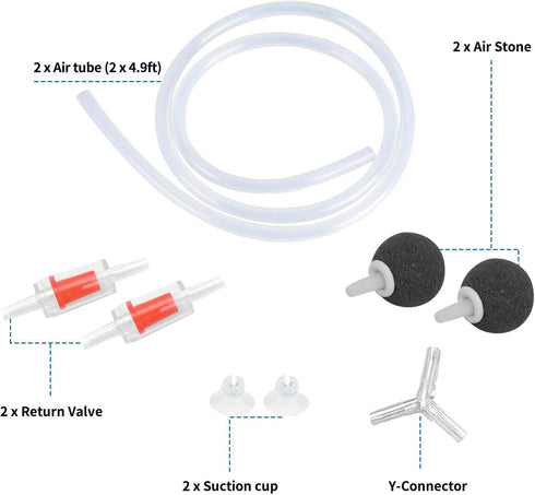Aquarium Air Pump, Marpros 2 Outlet Adjustable Air Bubbler for Fish Tank, Super Quiet Oxygen Pump for 60 to 100 Gallon