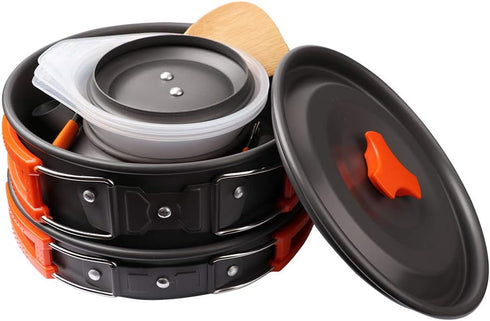 Gutsdoor Camping Cookware Set - Lightweight Stackable Pot Pan Bowls with Storage Bag for Outdoor Hiking