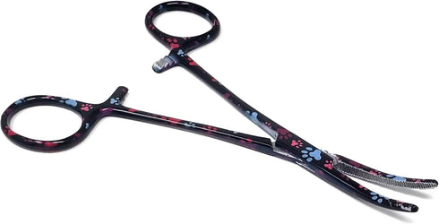 Dog Pet Ear/Nose Hair Puller Grooming Hemostat Locking Forceps, 5.5" Full Serrated Clamps Stainless Steel (Black Multi