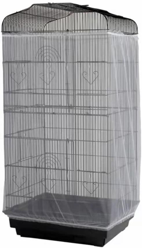 Adjustable Birdcage Seed Catcher, Soft Nylon Mesh Cover for Parrot Macaw Round Square Cage (118 x 32 Inch, White)