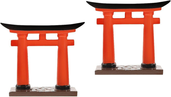 Toddmomy Japanese Torii Gate Statue, 2Pcs Miniature Aquarium Torii Ornament for Zen Garden Decoration
