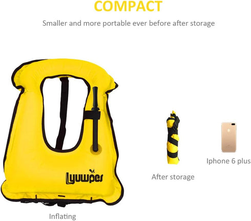 Inflatable Snorkel Vest for Adults, Snorkeling Jackets for Free Diving Swimming Safety, Load Up to 220 Ibs