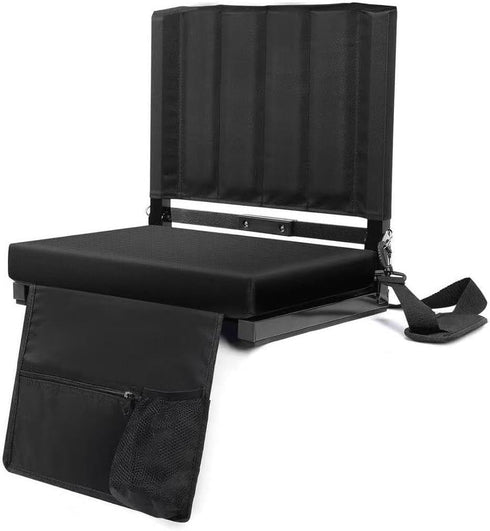 Generic Deluxe Stadium Seat Cushion with Back Support, Black, Portable Folding Chair, Storage