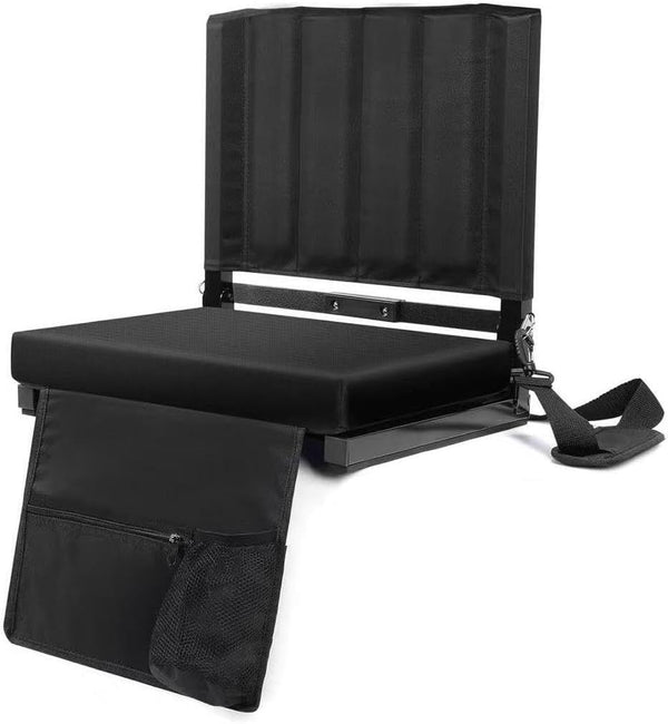 Generic Deluxe Stadium Seat Cushion with Back Support, Black, Portable Folding Chair, Storage