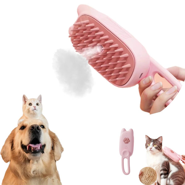 Steam Cat Brush - Rechargeable Dog Brush for Shedding, Unique 360° Rotating Handle (Pink)