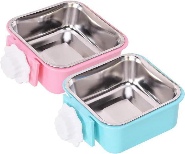 Dog Crate Bowl for Cage, 2PCS Detachable Stainless Steel Pet Food Bowls, Hanging Anti-overturning Water Feeder Container