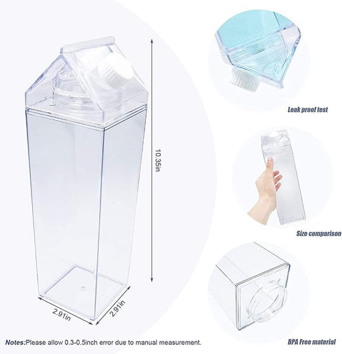 FveBzem 33oz (1000mL) Milk Carton Water Bottle Plastic Square Milk Bottles No BPA Leakproof Water Bottle Portable