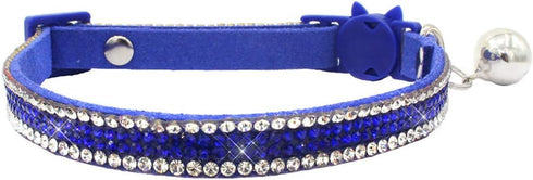 THAIN Basic Adjustable Cat Collar, Bling Diamond Breakaway with Bell, Blue