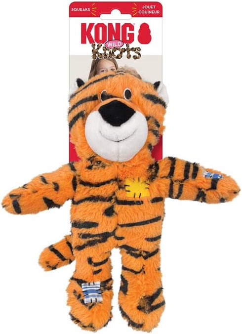 3 Pack KONG Wild Knots Dog Toys Bear, Giraffe & Tiger Durable Plush Toys with Internal Knotted Rope & Squeaker Soft