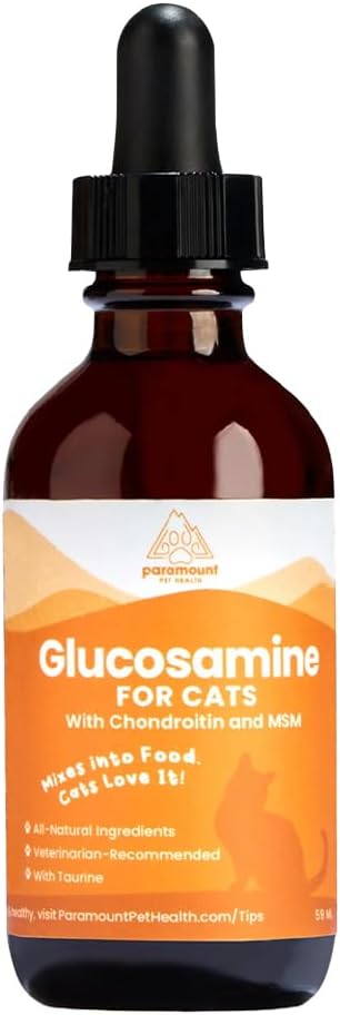 100% Natural Liquid Glucosamine Chondroitin with MSM – Hip & Joint Supplement for Senior Cats, 2 Oz